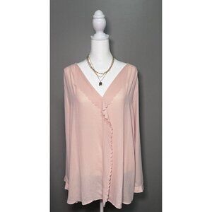 New Ann Taylor Scalloped Ruffle Long Sleeve Semi Sheer Blouse Size X-Large Pink